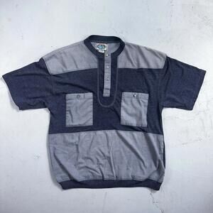 Vintage Essentials International Shirt M Blue Jean Sleeve Button Up 90s 80s